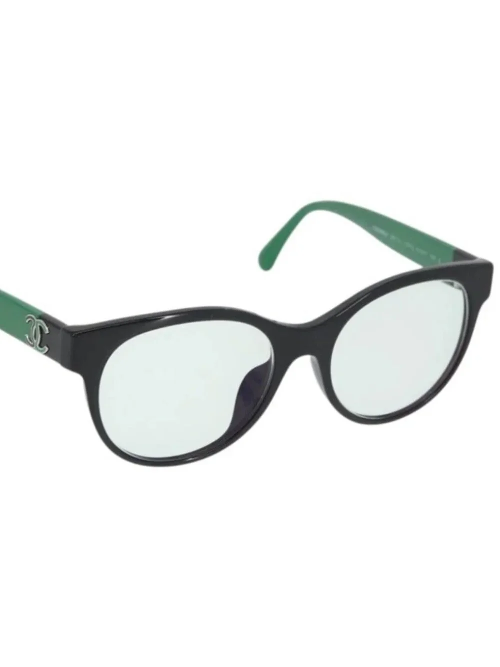 CHANEL COCO Mark Glasses plastic Green CC Auth BAZ663